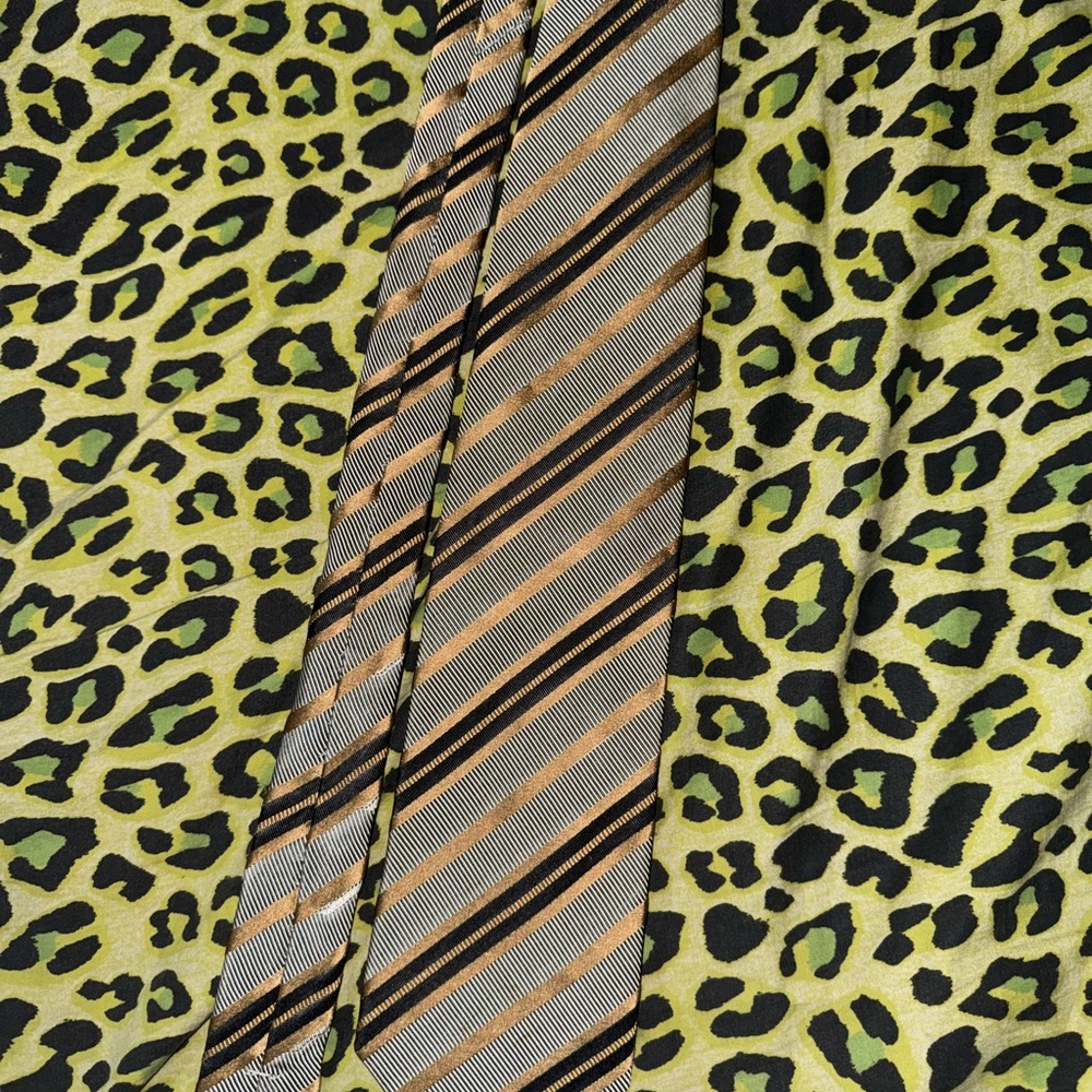 BOSS Grey with Black and Gold Stripes Men's Tie